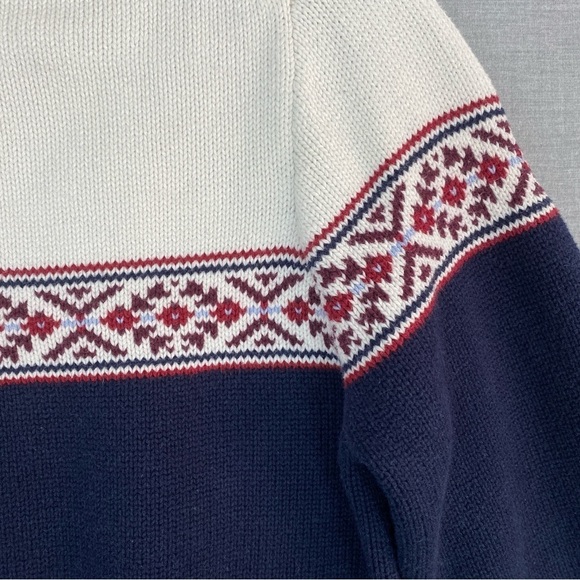 Eddie Bauer Sweater Quarter Zip Womens Large Cream / Navy Blue Heavy Knit - Picture 3 of 6